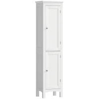 kleankin Tall Bathroom Storage Unit, Slim Bathroom Cabinet with Adjustable Shelves and Double Door, White(m-1)