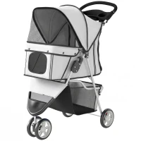 PawHut Dog Stroller, 3 Wheels Foldable Pet Stroller with Adjustable Canopy, Storage Basket for Small Mini Breeds, Grey(m-11)