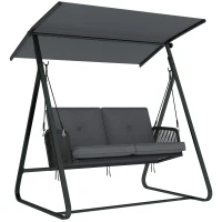 Outsunny Hollywoodschaukel Rattan 2-Sitzer Gartenschaukel mit Verstellbarem Sonnendach weichem Kissen A-Rahmen(m-11)
