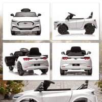 AIYAPLAY Voiture électrique enfant Ford Mustang Mach-E sous licence officielle 12 V télécommande 2,4 G 2 moteurs 92x55x44cm blanc(m-9)