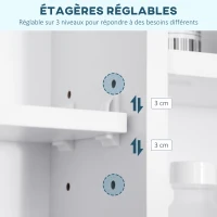 kleankin Armoire murale salle de bain avec miroir, meuble salle de bain, 7 étagères ouvertes et placard,100 x 15 x 70 cm, blanc(m-6)