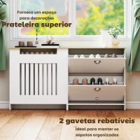 HOMCOM Cobertura Radiadores com Sapateira  e 2 Gavetas Rebatíveis Desenho Moderno de Ripas 152x19x81 cm  Branco(m-4)
