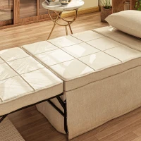 HOMCOM Sofá Cama 4 em 1  Estofado em Linho com Encosto Ajustável em 5 Níveis e Almofada Acolchoada  75x80x74 cm Creme(m-9)
