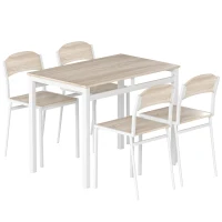 HOMCOM Conjunto de Mesa e Cadeiras de Refeição Mesa de Cozinha Retangular com 4 Cadeiras Estilo Moderno Carvalho e Branco(m-1)