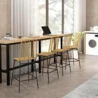 HOMCOM Lot de 4 tabourets de bar, chaises de bar, dossier en cannage et repose-pieds, cadre en acier, 42,5x52x102cm, jaune(m-7)