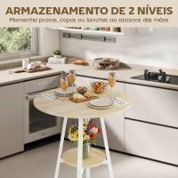 HOMCOM Mesa Alta de Cozinha Redonda com Prateleira de Armazenamento  para 2 Pessoas com Estrutura de Metal 55x55x95 cm Madeira e Branco(m-4)