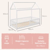HOMCOM House-Shaped Kids Bed Frame with Guard Rails, Solid Pine Wood Single Bed Frame for Kids Boys and Girls(m-3)