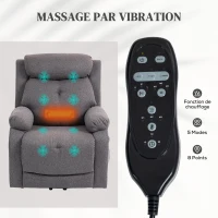 HOMCOM Fauteuil releveur électrique massant et chauffé, fauteuil inclinable, ports USB, repose-pied, 86x94x105cm, gris(m-5)