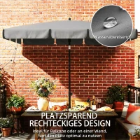 Outsunny Sonnenschirm rechteckig Balkonschirm mit 3-facher Neigung Strandschirm mit 8 Streben 183x122x222 cm Dunkelgrau(m-4)