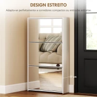 HOMCOM Sapateira Estreita com Espelho para 9 Pares de Sapatos para Corredor Espaços Reduzidos 65x17x114,5 cm Branco(m-6)