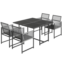 Outsunny Tuinmeubelset 5-delige eethoek met glazen tafel en 4 ademende inklapbare stoelen met touwweefsel