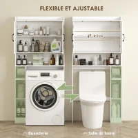 HOMCOM Meuble WC dessus de toilette meuble salle de bain avec placard à porte double et porte-papier 80x19,5x170cm blanc(m-5)