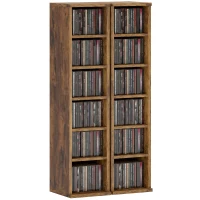 HOMCOM Set de 2 Estanterías para CDs y DVDs con 12 Compartimentos Estantes Ajustables 21x22,5x88,5 cm Marrón Rústico(m-10)