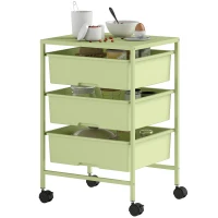 HOMCOM Carrinho Auxiliar com Rodas Carrinho de Cozinha de 3 Níveis com 3 Cestos e Estrutura de Aço 40,8x33,5x60,5 cm Verde(m-10)