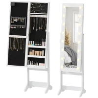 HOMCOM Armoire à bijoux armoire de rangement sur pieds boîte à bijoux avec miroir multi-rangements éclairage LED blanc(m-1)