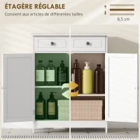 kleankin Meuble de salle de bain meuble de rangement 2 tiroirs placard double porte et étagère réglable 60 x 30 x 75 cm blanc(m-5)