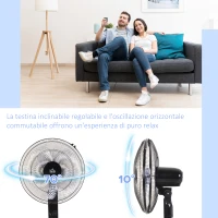 HOMCOM Ventilatore a Piantana con Telecomando, Altezza Regolabile, 3 Velocità, Angolo di Inclinazione Regolabile, in Metallo, Nero(m-4)