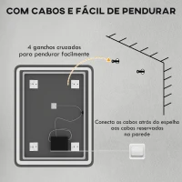 HOMCOM Espelho Casa de Banho com Luzes LED 70x90 cm Função Antiembaciamento 3 Temperaturas de Cor Ajustável e Função de Memória Prata(m-9)
