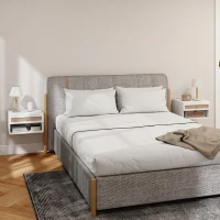 HOMCOM Conjunto de 2 Mesas de Cabeceiras Suspensas com Compartimento Aberto e Gaveta com Frente em Vime 40x34x23 cm Branco(m-9)