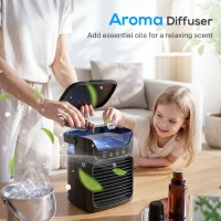 HOMCOM Air Cooler with Adjustable Head, Portable Air Conditioner with 3 Wind Speed, 2 Cool Mist, RGB Light, Black(m-7)