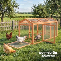 PawHut Hühnerstall Freilaufgehege mit Sitzstange Doppeltüren, aus Holz und Metall, für 4 Hühner, 156 x 70,5 x 84 cm Orange(m-7)