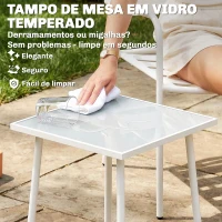 Outsunny Conjunto de Jardim com 3 Peças em Aço Galvanizado com 2 Cadeiras e Mesa de Vidro Temperado Branco(m-7)