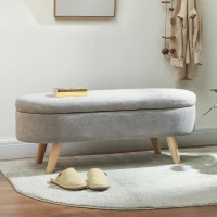 HOMCOM Banc banquette bout de lit coffre de rangement 2 en 1 en tissu avec pieds en bois 110l x 40P x 43H cm gris clair(m-8)