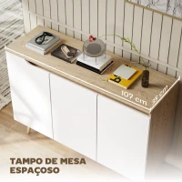 HOMCOM Aparador de Sala com 3 Portas Prateleiras Ajustáveis Pernas de Madeira para Cozinha Entrada 107x35x76,5 cm Carvalho e Branco(m-6)