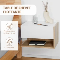 HOMCOM Lot de 2 Tables de Chevet murales - Lot de 2 Tables de Nuit - tiroir Coulissant, étagère, Bicolore Aspect chêne Blanc(m-4)