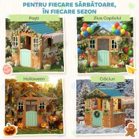 AIYAPLAY Căsuță de Joacă de Exterior cu Bar pentru Gustări, Ușă Pe Jumătate, Ferestre, Suporturi pentru Ghivece, Tablă de Desen, Tablă de Țintă, 4 Bile(m-9)