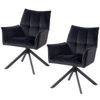 HOMCOM Conjunto de 2 Cadeiras de Refeição Giratórias 360° Estofado Estofamento em Veludo Pés em Aço 63x64x85 cm Preto(m-11)