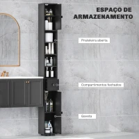 kleankin Coluna Casa de Banho Estreita com 1 Gaveta 4 Prateleiras Abertas e Prateleiras Ajustáveis 20x20x180 cm Preto(m-4)