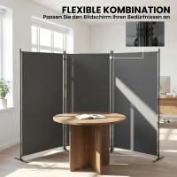 Outsunny Raumteiler 3-teilig 260 x 30 cm Freistehend Paravent Trennwand Sichtschutz aus Metall, Outdoor Raumtrenner Dunkelgrau(m-4)