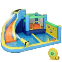 AIYAPLAY 8 in 1 Bouncy Castle for Kids, Inflatable Bounce House with Slide, Pool (Ball Pit), Water Cannon for Indoor Outdoor(m-1)