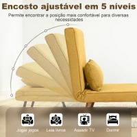 HOMCOM Sofá-Cama Individual Dobrável com Encosto Ajustável em 5 Posições, Sofá-Cama Estofado com Almofada 72x75x85 cm Amarelo(m-5)