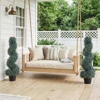 HOMCOM Artificial Lavender Topiary Tree Set of 2, UV Resistant Fake Plants in Pot for Indoor Outdoor Decor, 90 cm, Purple(m-7)