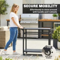 Outsunny Wózek kuchenny z kółkami, 2-poziomowy wózek serwisowy z uchwytem na worek na śmieci, haczykami, uchwytami, 113 x 50,5 x 88 cm czarny(m-6)