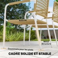 Outsunny Lot de 2 Chaises de Jardin Empilables en Résine Tressée avec Accoudoirs et Dossier, 55x57x82cm, Jaune(m-6)