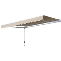 Outsunny Copertină Rabatabilă Exterior, Copertină Extensibilă, Copertină Tip Roll-Up cu Deschidere Manivelă, 350x250 cm, Crem(m-16)