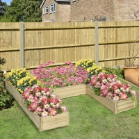 Outsunny Lot de 5 bacs jardinières potagers modulables pour extérieur en bois de sapin, dim. 230L x 230l x 28H cm bois naturel(m-10)