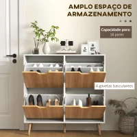 HOMCOM Sapateira para 16 Pares de Sapatos com 4 Gavetas e Prateleiras Ajustáveis 95x26x95 cm Branco e Madeira(m-4)