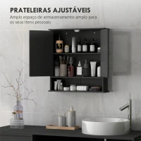 kleankin Armário de Casa de Banho com Espelho Armário de Parede com 2 Portas Prateleira Aberta e Ajustável 56x13x58cm Preto(m-4)