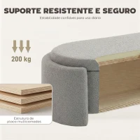 HOMCOM Puff de Armazenamento Banco Ovalado 129x48,5x44 cm Estofado em Tecido Teddy Capacidade 200 kg Cinzento Claro(m-7)