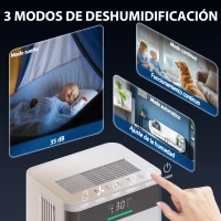 HOMCOM Deshumidificador 12L/día Silencioso con 3 Modos Pantalla LED Temporizado 24H Bloqueo Infantil y Drenaje Continuo Blanco(m-6)