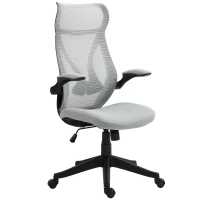 HOMCOM Cadeira de Escritório Giratória com Altura Ajustável Apoio para os Braços Dobráveis e Função Basculante 66x66x113-121 cm Cinza(m-10)