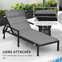 Outsunny Coussin d'extérieur pour chaise Longue Coussin Bain de Soleil Rectangulaire avec appui-tête 196 x 63 cm, gris clair(m-6)