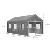Outsunny Tenda Garagem 295x600x278 cm Tenda de Exterior Resistente com 2 Portas Enroláveis e 6 Janelas Cinzento(m-3)