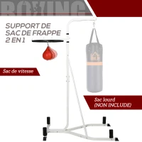HOMCOM Support pour sac de frappe sur pieds autoportant 2 en 1 avec poire de vitesse 156 x 115 x 224 cm blanc(m-4)