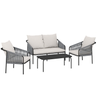 Outsunny Gartenmöbel Set 4-teilig Polyrattan Lounge-Set mit Zweisitzer 2 Sessel Couchtisch abnehmbar Kissen Bindebändern