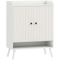 HOMCOM Sapateira de 2 Portas em Ripas Sapateira para Entrada com Prateleiras Ajustáveis Compartimento Aberto para 15 Pares de Sapatos 75x35x97 cm Branco(m-1)